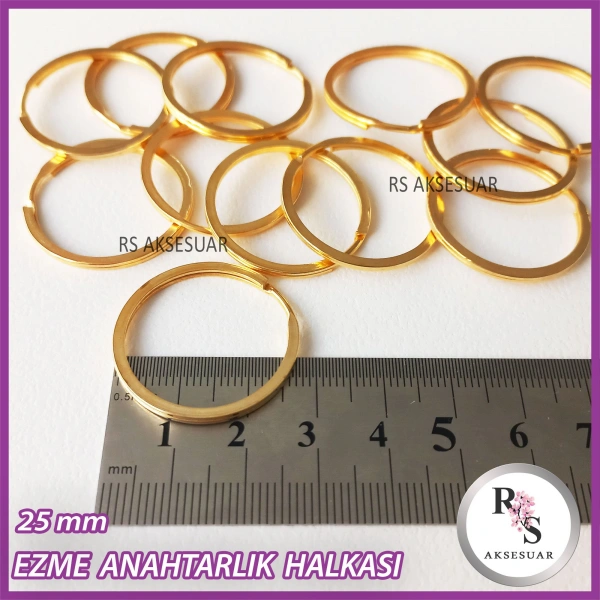50 adet 2.5 cm Ezme Halka Anahtarlık Aparatı -Altın Renkli