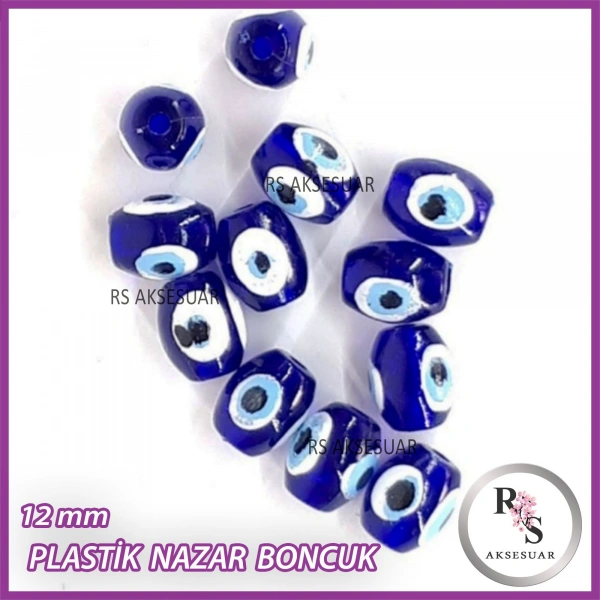 50 adet Plastik Delikli Nazar Boncuğu - 12 mm