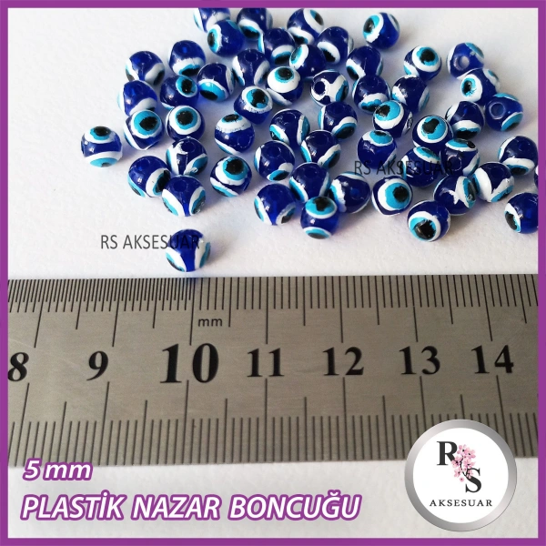 100 adet Plastik Delikli Nazar Boncuğu - 8 mm