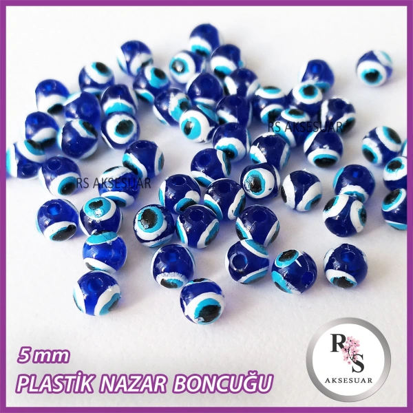 100 adet Plastik Delikli Nazar Boncuğu - 8 mm