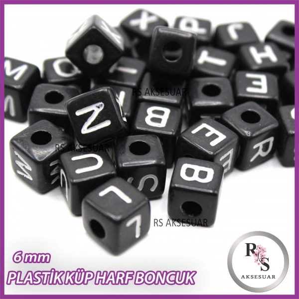 100gr harf 6mm Plastik Küp Boncuk -Siyah