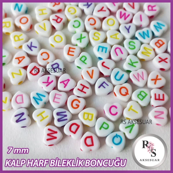 100gr Harf 7mm Kalp Plastik Boncuk -Bileklik boncuğu - Karışık