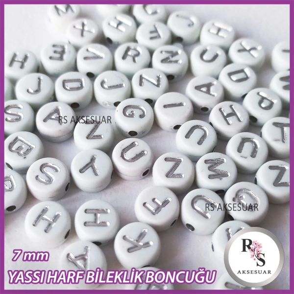 100gr harf 7mm Plastik Yassı Boncuk -Bileklik boncuğu - Gümüş
