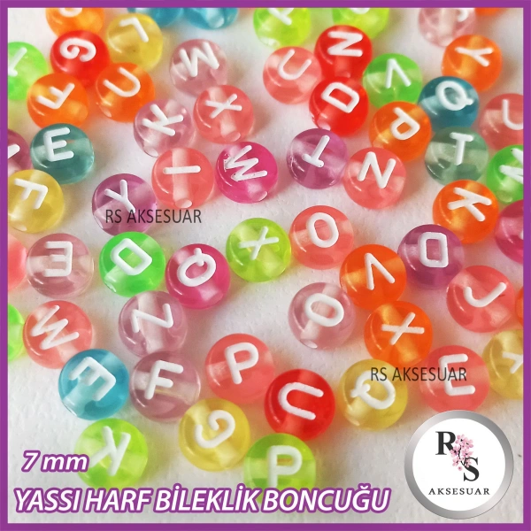 100gr harf 7mm Plastik Yassı Boncuk -Bileklik boncuğu - Şeffaf Karışık