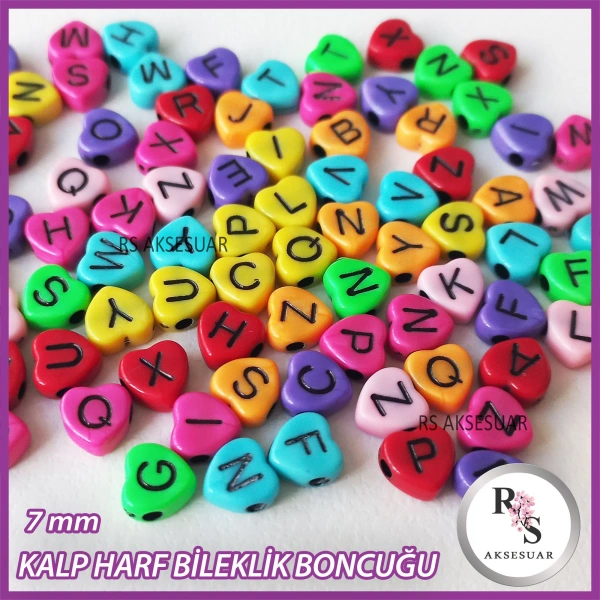 100gr Harf 7mm Kalp Plastik Boncuk -Bileklik boncuğu - Karışık