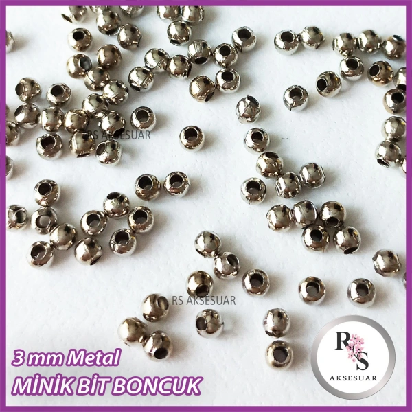 10gr 3mm Metal Minik Boncuk - Bit Boncuk - Şans Bileklik Boncuğu - Gümüş Renkli