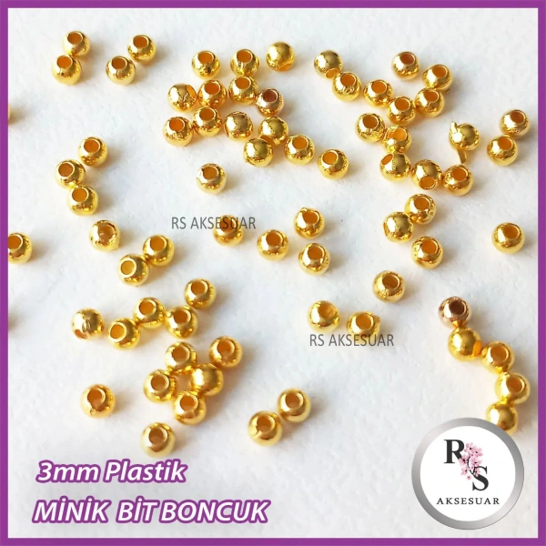5gr 3mm Plastik Minik Boncuk - Bit Boncuk - Şans Bileklik Boncuğu - Altın Renkli