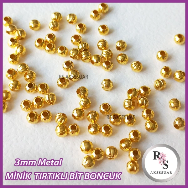 50gr 3mm Tırtıklı Metal Minik Boncuk - Bit Boncuk - Şans Bileklik Boncuğu - Altın