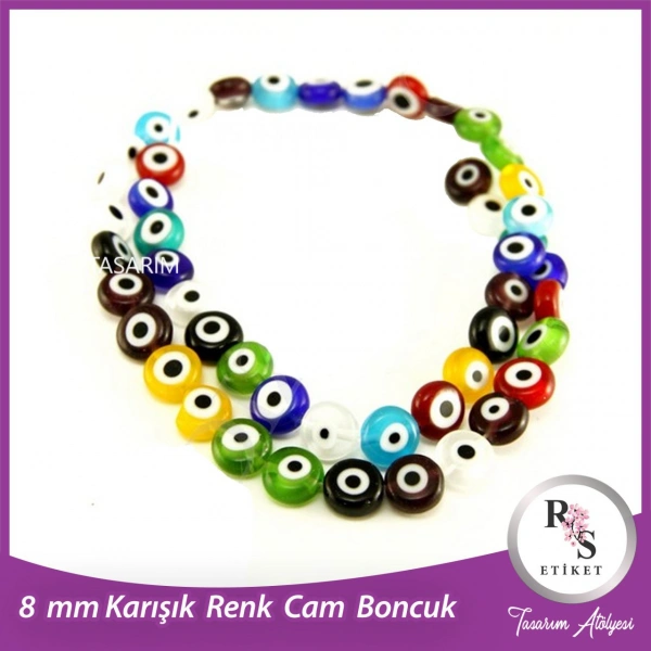 48 adet 8 mm Cam Nazarboncuk -Bileklik boncuğu -Karışık Renkli