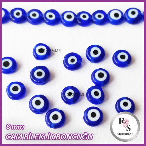 48 adet 8 mm Cam Nazarboncuk -Bileklik boncuğu -Lacivert