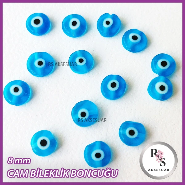 48 adet 8 mm Cam Nazarboncuk -Bileklik boncuğu -Turkuaz