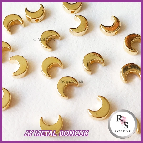 50 adet Ay Metal Boncuk - Şans Bileklik Boncuğu - Altın Renkli