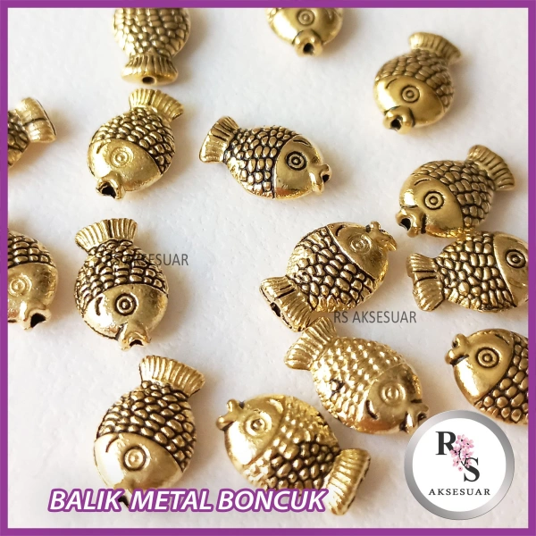 50 adet Balık Metal Boncuk - Şans Bileklik Boncuğu - Altın Renkli