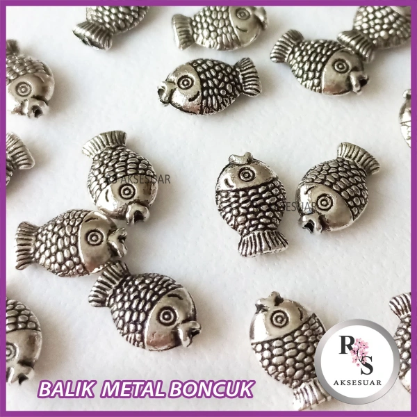 50 adet Balık Metal Boncuk - Şans Bileklik Boncuğu - Gümüş Renkli