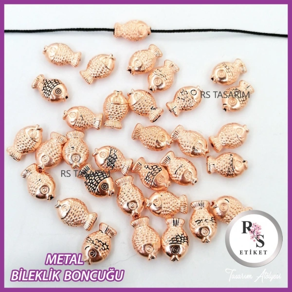 50 adet Balık Metal Boncuk - Şans Bileklik Boncuğu - Pembe Renkli