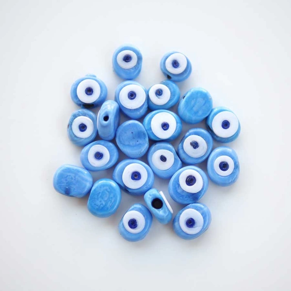 50 adet CAM NAZAR BONCUĞU 2.5cm - DELİKLİ DANA GÖZ NAZARBONCUK - ANAHTARLIK BONCUĞU - DANAGÖZ