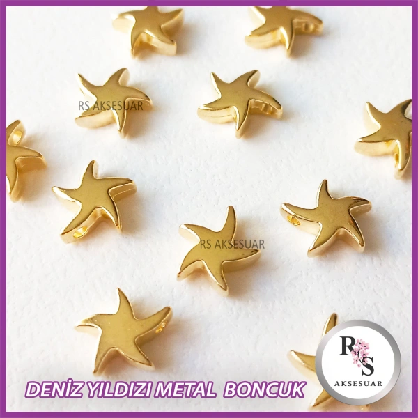 50 adet Deniz Yıldızı Metal Boncuk - Şans Bileklik Boncuğu - Altın Renkli