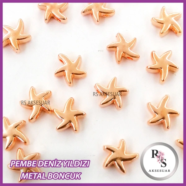 50 adet Deniz Yıldızı Metal Boncuk - Şans Bileklik Boncuğu - Pembe Renkli