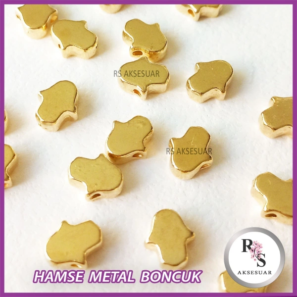 50 adet El, Hamse Metal Boncuk - Şans Bileklik Boncuğu - Altın Renkli