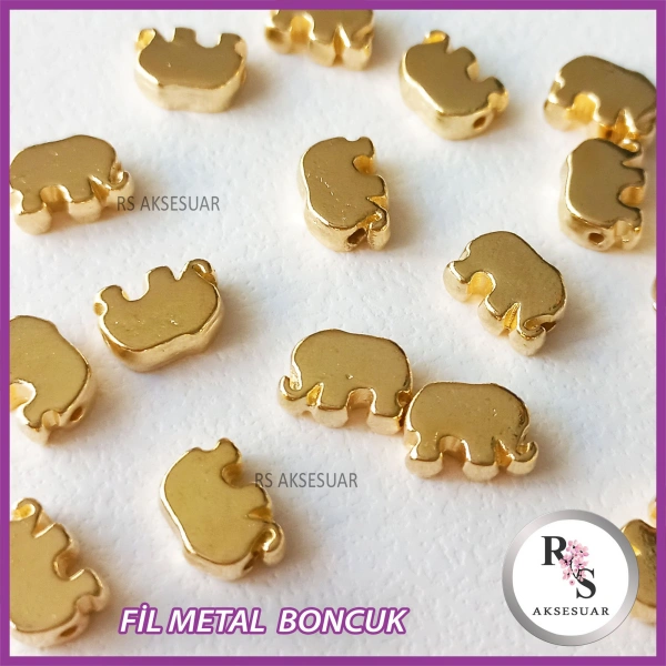 50 adet Fil Metal Boncuk - Şans Bileklik Boncuğu - Altın Renkli