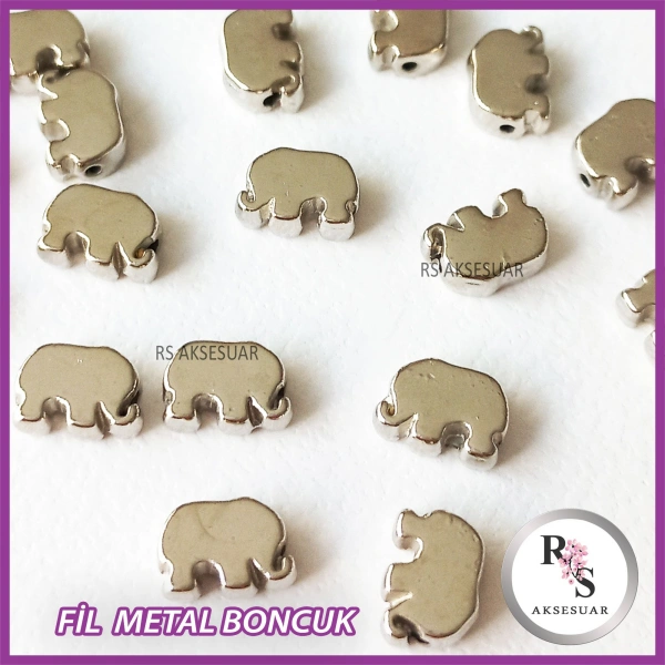 50 adet Fil Metal Boncuk - Şans Bileklik Boncuğu - Gümüş Renkli