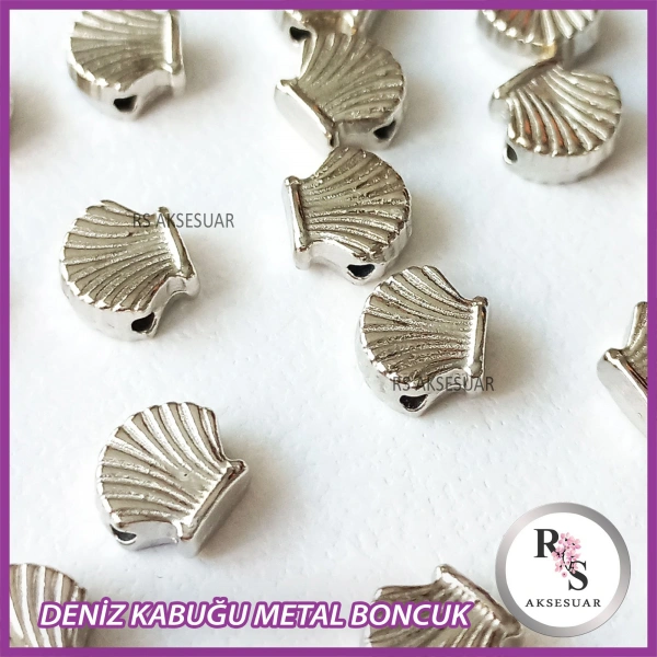 50 adet İstiridye Midye Metal Boncuk - Şans Bileklik Boncuğu - Gümüş Renkli