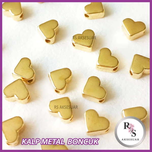 50 adet Kalp Metal Boncuk - Şans Bileklik Boncuğu - Altın Renkli