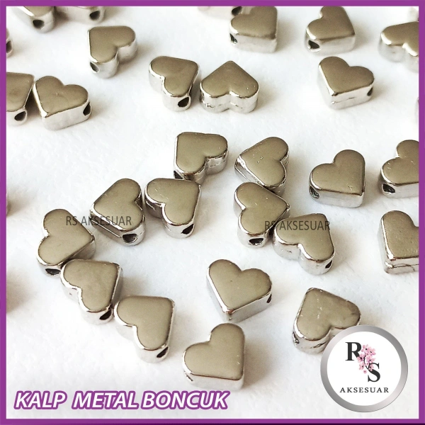 50 adet Kalp Metal Boncuk - Şans Bileklik Boncuğu - Gümüş Renkli