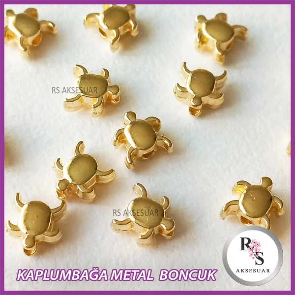 50 adet Kaplumbağa Metal Boncuk - Şans Bileklik Boncuğu - Altın Renkli