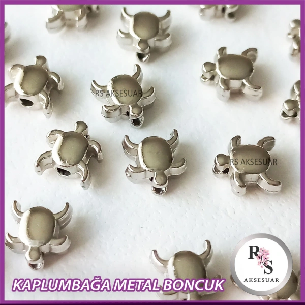 50 adet Kaplumbağa Metal Boncuk - Şans Bileklik Boncuğu - Gümüş Renkli