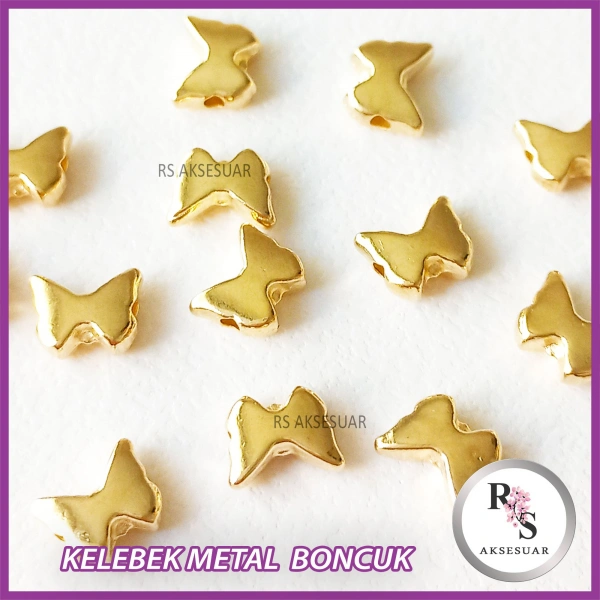 50 adet Kelebek Metal Boncuk - Şans Bileklik Boncuğu - Altın Renkli