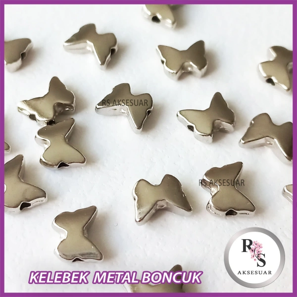 50 adet Kelebek Metal Boncuk - Şans Bileklik Boncuğu - Gümüş Renkli
