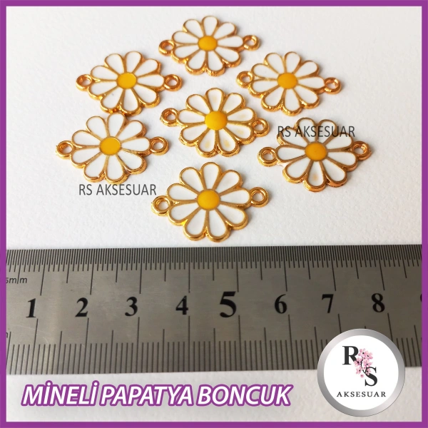 1 Adet Mineli Metal Kulplu Papatya Boncuk