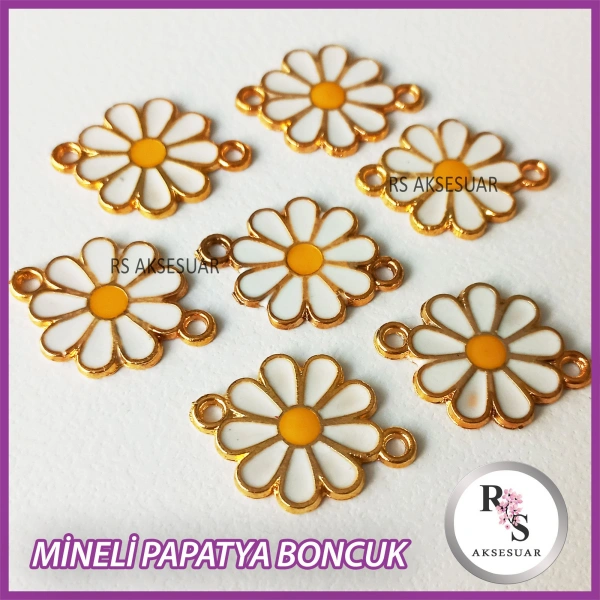 1 Adet Mineli Metal Kulplu Papatya Boncuk