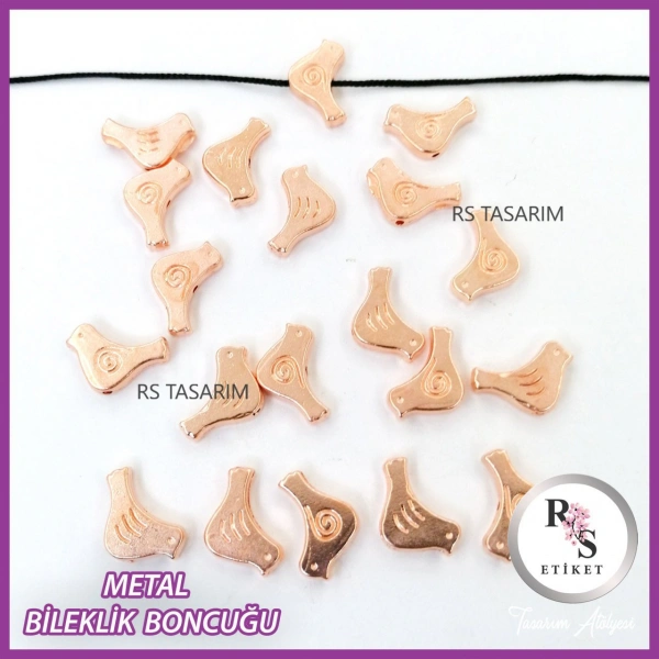 50 adet Kuş Metal Boncuk - Şans Bileklik Boncuğu - Pembe Renkli