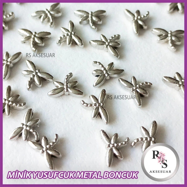 50 adet Minik Yusufcuk Metal Boncuk - Şans Bileklik Boncuğu - Gümüş Renkli