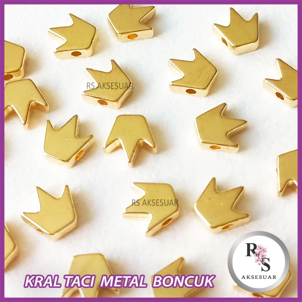 50 adet Taç, Kral Tacı Metal Boncuk - Şans Bileklik Boncuğu - Altın Renkli