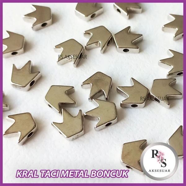 50 adet Taç, Kral Tacı Metal Boncuk - Şans Bileklik Boncuğu - Gümüş Renkli