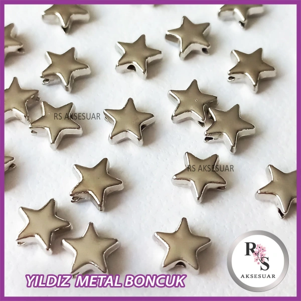 50 adet Yıldız Metal Boncuk - Şans Bileklik Boncuğu - Gümüş Renkli
