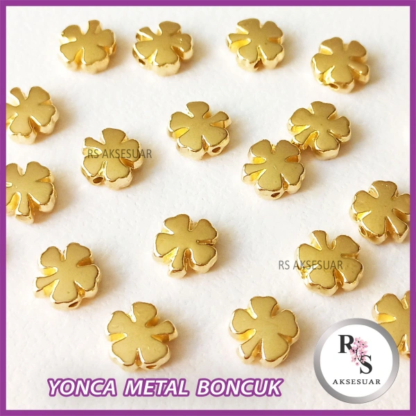 35 adet Yonca Metal Boncuk - Şans Bileklik Boncuğu - Altın Renkli