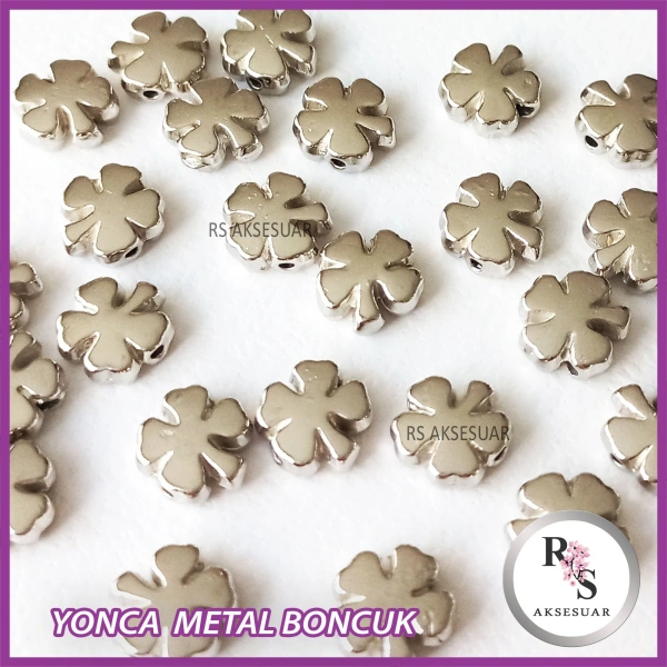 50 adet Yonca Metal Boncuk - Şans Bileklik Boncuğu - Gümüş Renkli