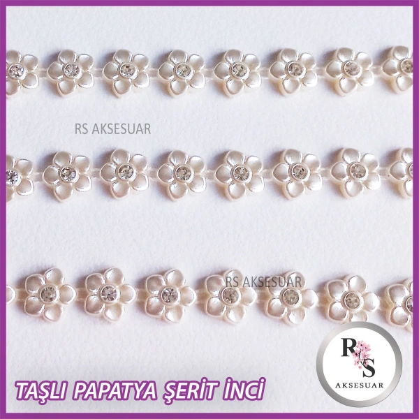 50 li şerit Taşlı Sedefli Papatya Boncuk Şerit İnci
