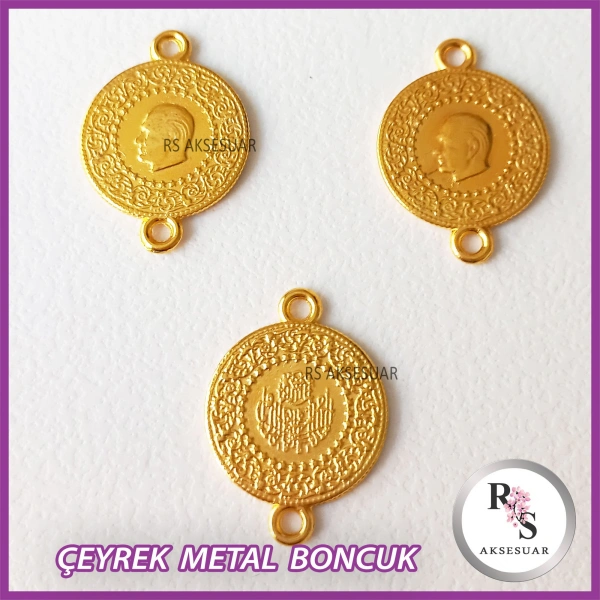 1 Adet Çift kulplu Cumhuriyet Çeyrek Altın Renk Kaplama Ebat 2x2,5cm