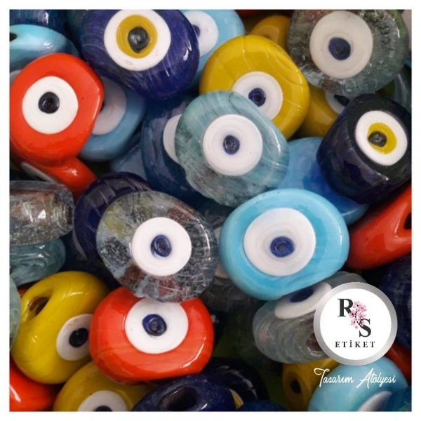 50 adet CAM NAZAR BONCUĞU 2.5cm - DELİKLİ DANA GÖZ NAZARBONCUK - ANAHTARLIK BONCUĞU - DANAGÖZ