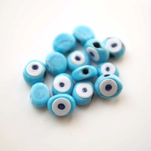 50 adet CAM NAZAR BONCUĞU 2.5cm - DELİKLİ DANA GÖZ NAZARBONCUK - ANAHTARLIK BONCUĞU - DANAGÖZ