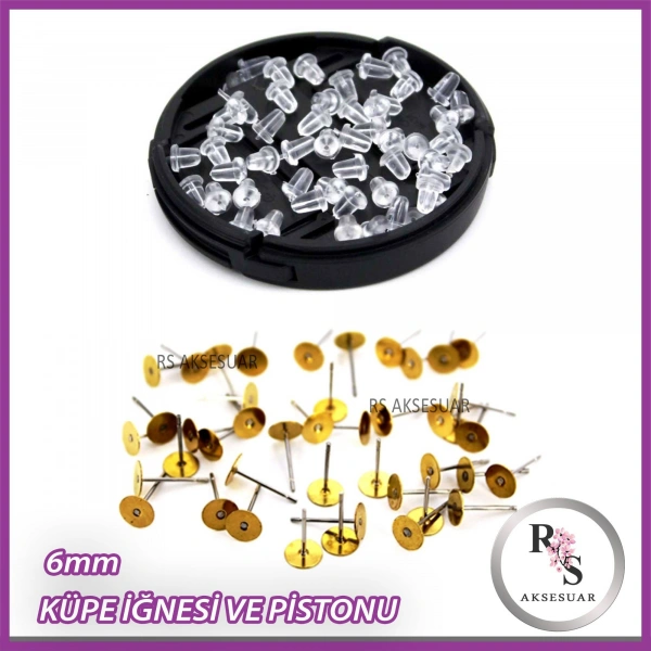 50 Adet Küpe İğnesi 6mm. + piston dahildir.