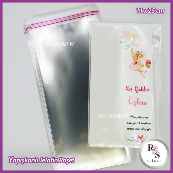 Yapışkanlı jelatin poşet - 11x25 cm (Makrome Kartı Jelatini)