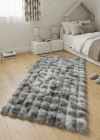 Carpet Dekor İthal Bubble Yumuşak Suni Tavşan Tüyü Halı Gri-Beyaz