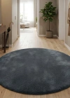 Carpet Dekor İthal Peluş Yumuşak Dekoratif Halı Yuvarlak Antrasit