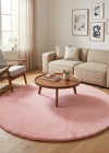 Carpet Dekor İthal Peluş Yumuşak Dekoratif Halı Yuvarlak Pembe